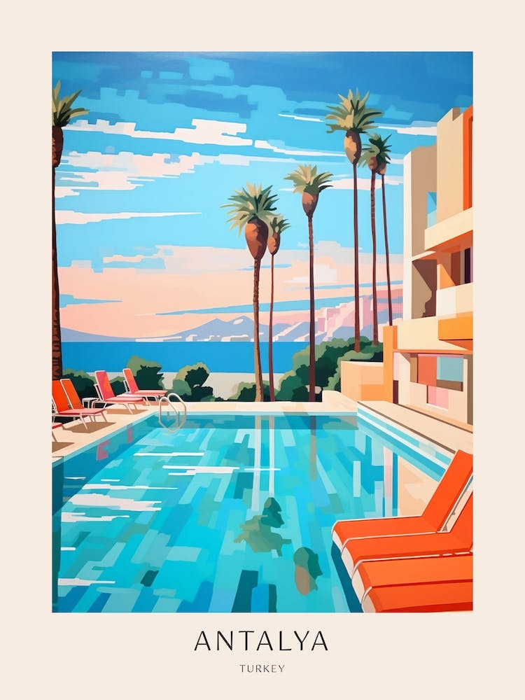 Antalya, Turkey 4 Midcentury Modern Pool Poster
