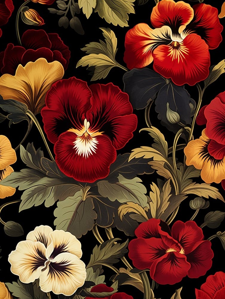 Winter Pansy 4 William Morris Style Winter Florals