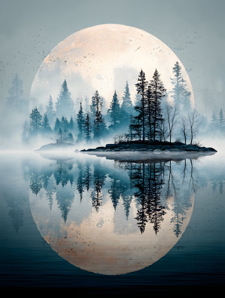 Beautiful Full Moon Over the Lake 1