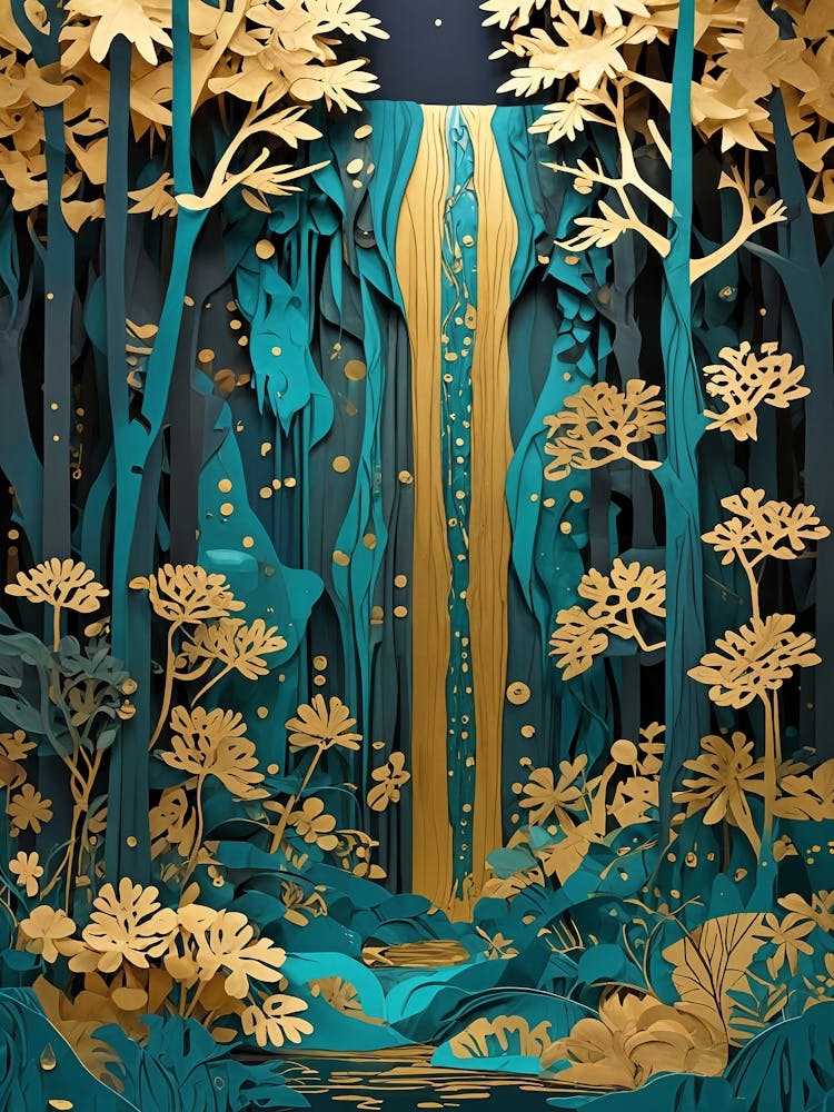 Golden Papercut Waterfall no1