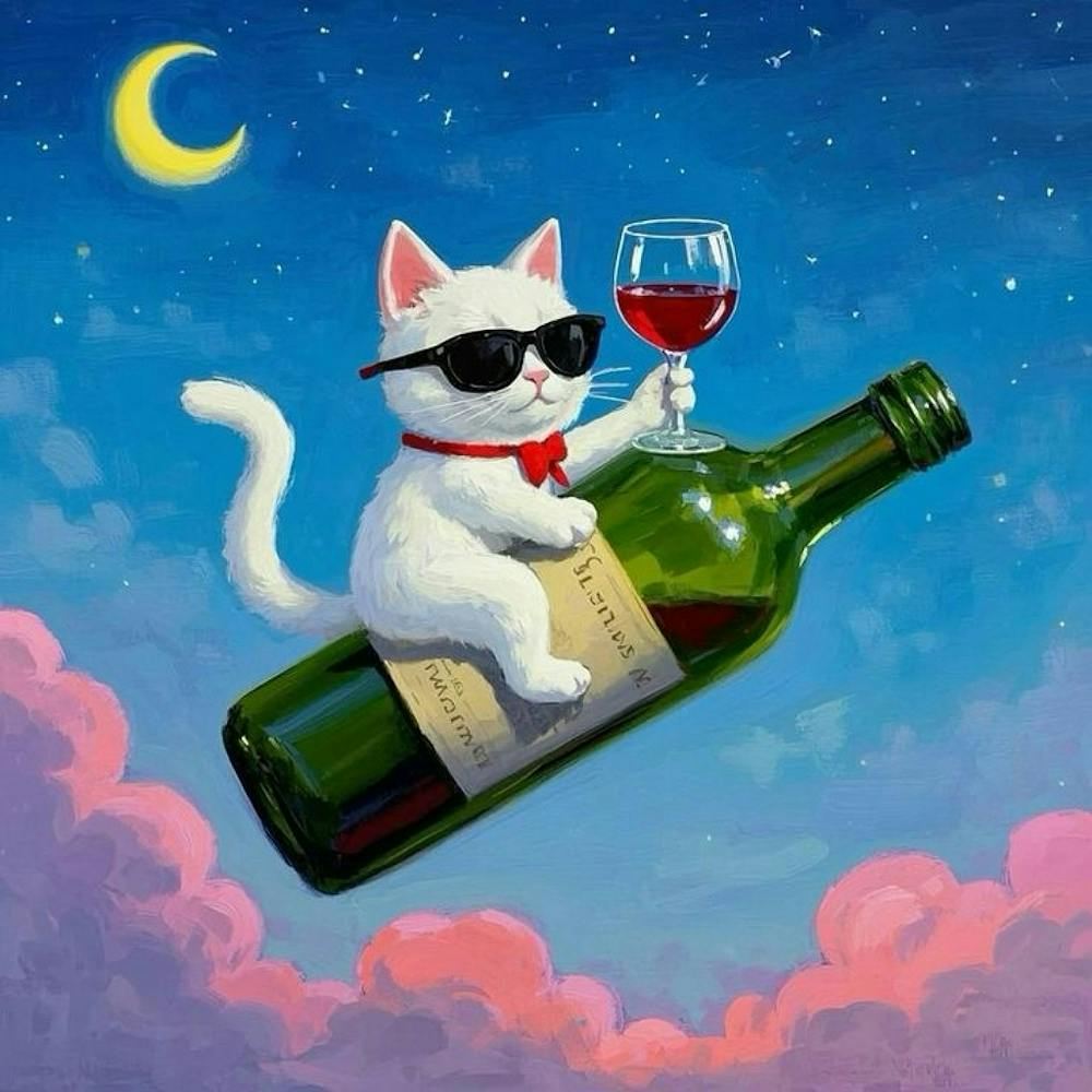 Cat On A Bottle Of Wine