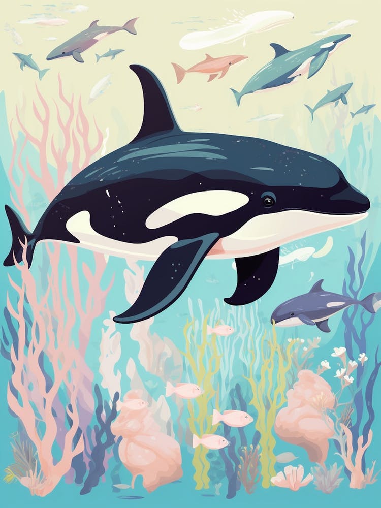 Pastel Orca Whale And Coral