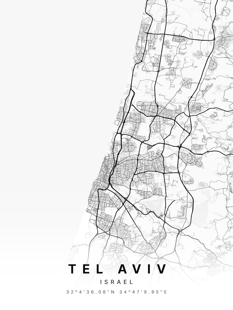 Tel Aviv Israel White Map
