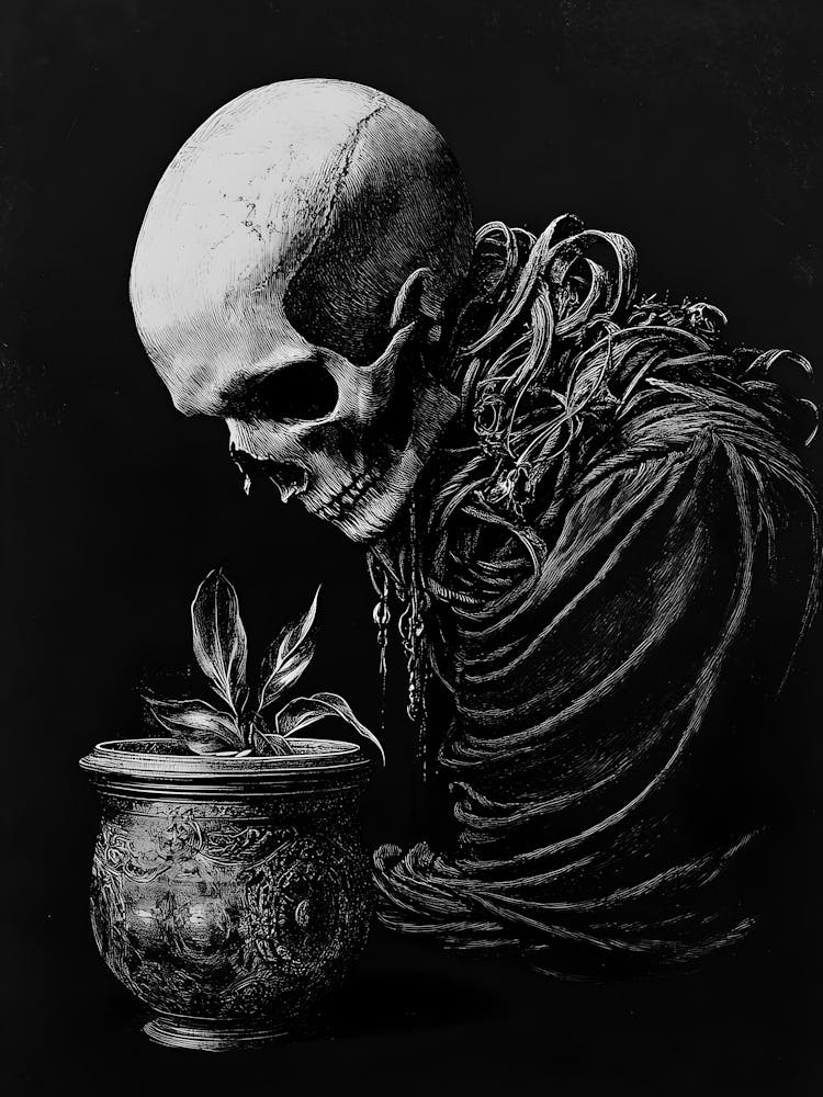 Skeleton And Plant