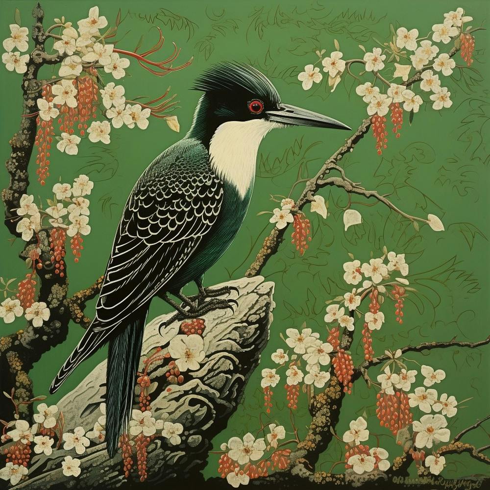 Ohara Koson Inspired Bird Painting Woodpecker 1 Square