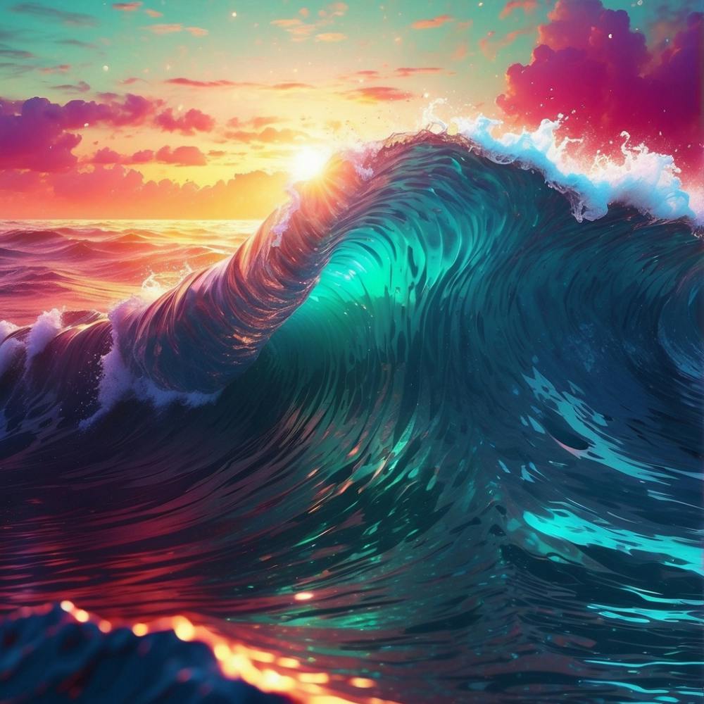 Ocean Wave At Sunset