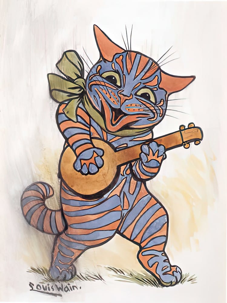 Cat With Lute, Lous Wain