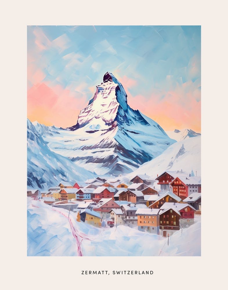 Dreamy Winter Painting Poster Zermatt Switzerland 3