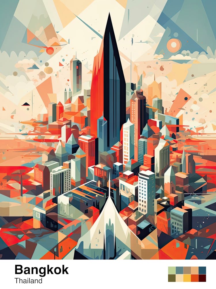Bangkok, Thailand, Geometric Illustration 2 Poster