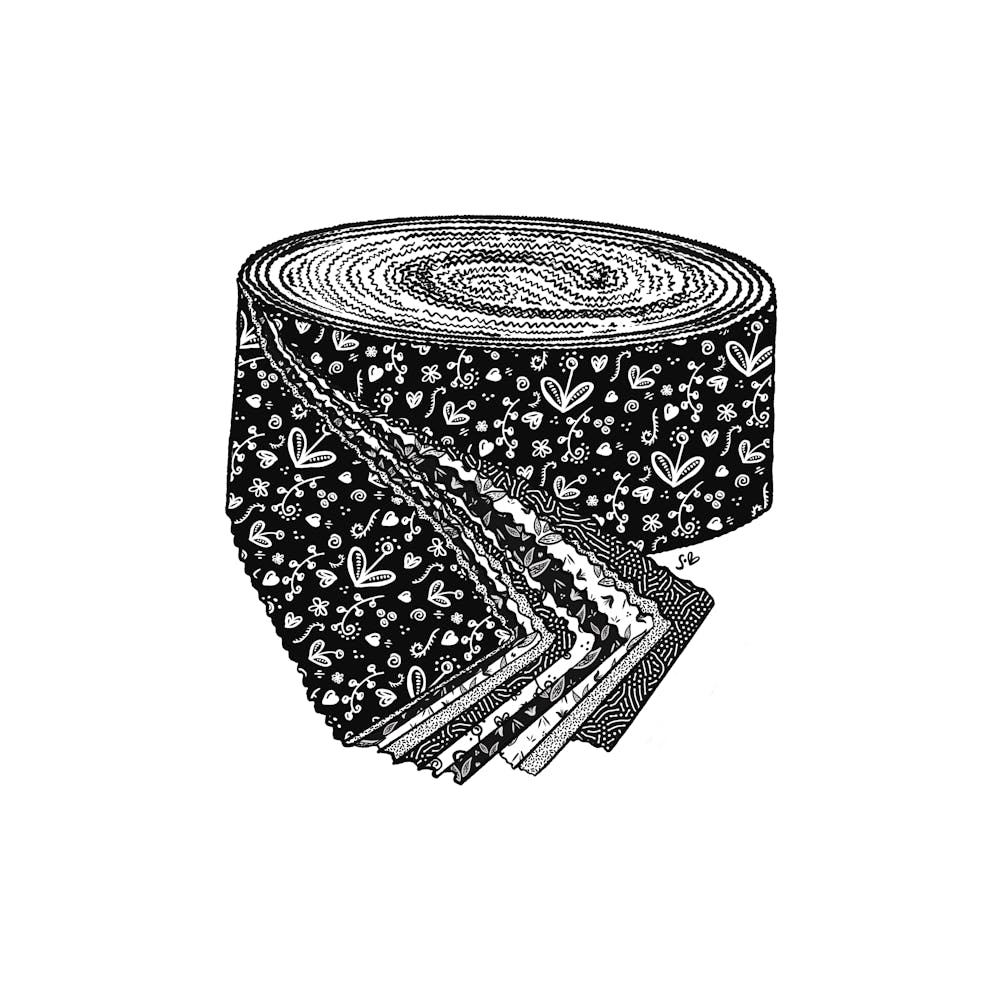 Floral Jelly Roll Fabric Black and White