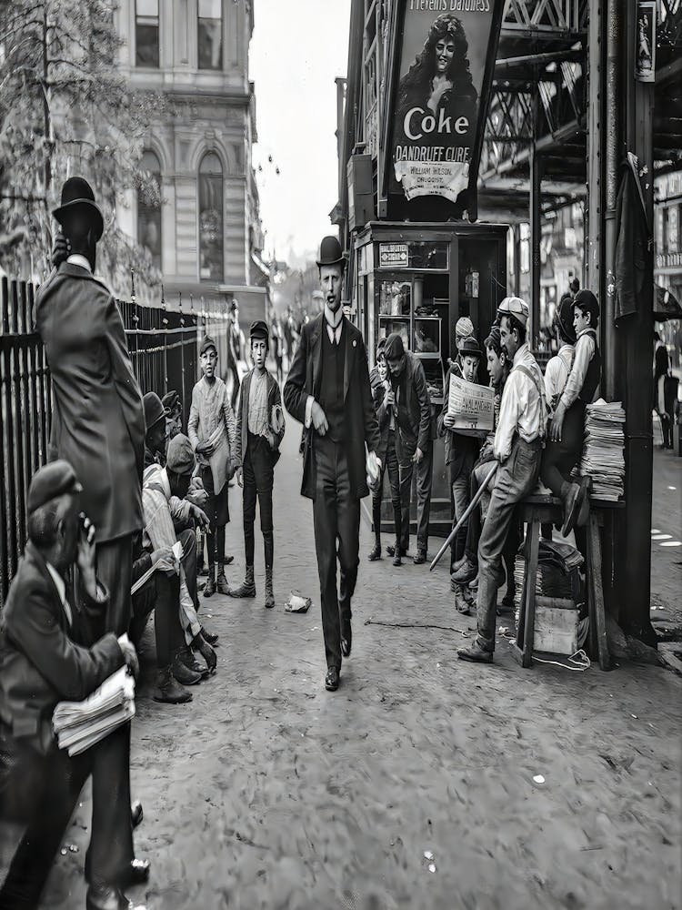 Newsboys At Greeley Square Wall Art, Vintage New York 1900s, Black And White Print, Old Photography, Man Cave Poster, Retro Wall Decor