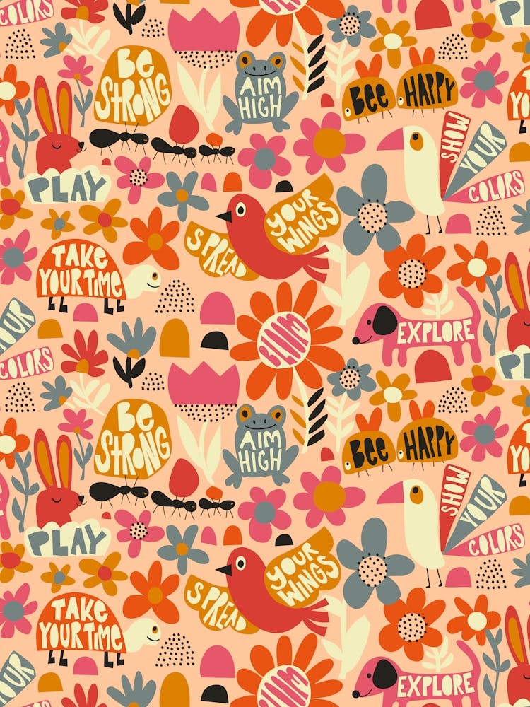 Positive Messages Animals Kids Bright Warm