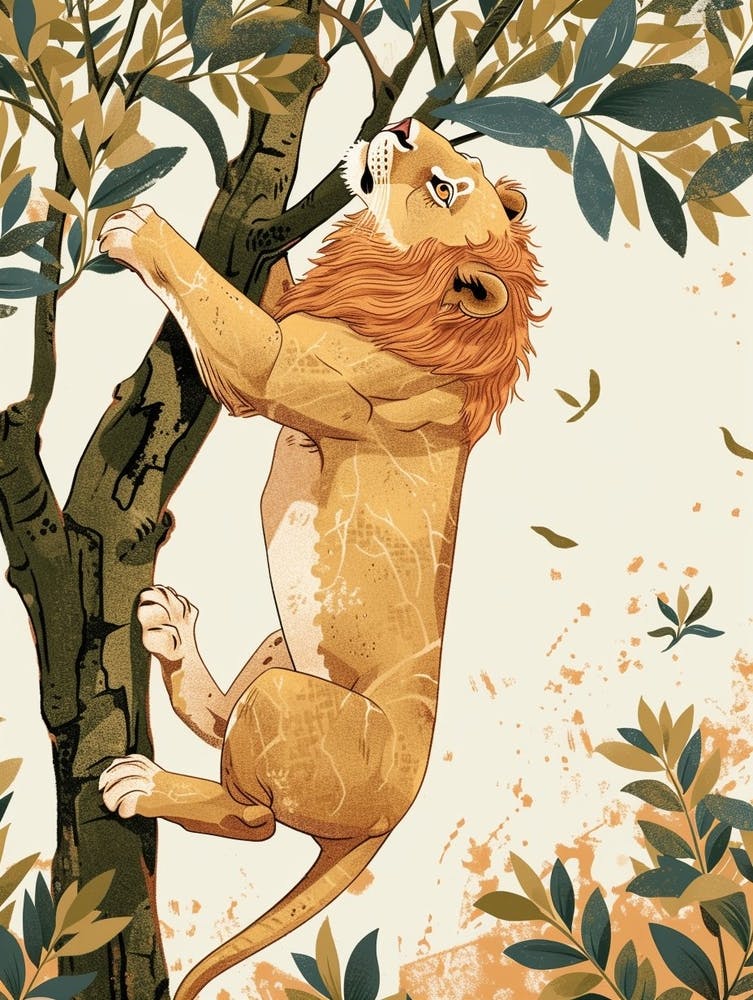 Berberlöwe klettert auf einen Baum Illustration 2
