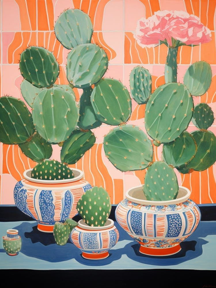 Cactus Painting Maximalist Still Life Lophophora Williamsii Cactus 4