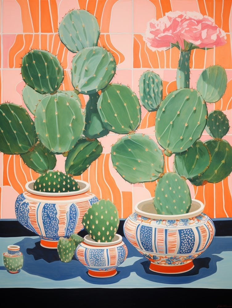 Cactus Painting Maximalist Still Life Lophophora Williamsii Cactus 4