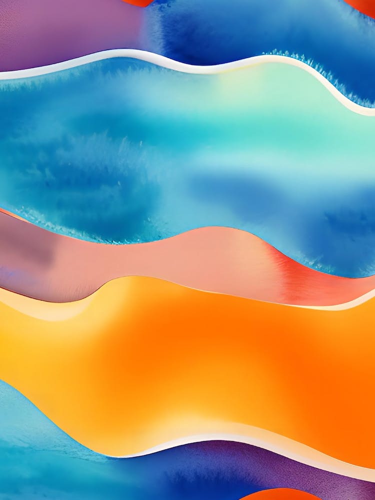 Simple Watercolour Waves Blue Orange Peach Sandy Shores