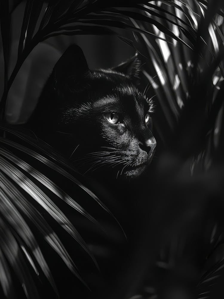 Black Cat In The Leaves.Generated AI. Wall