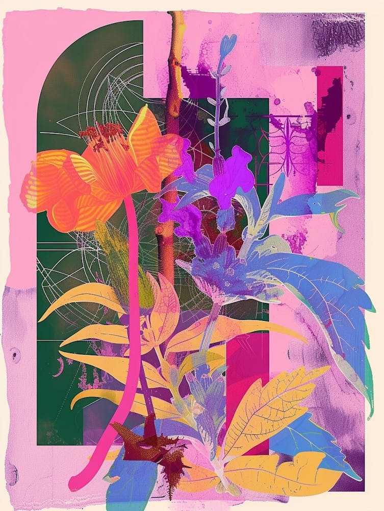Lavender Neon Flower Collage