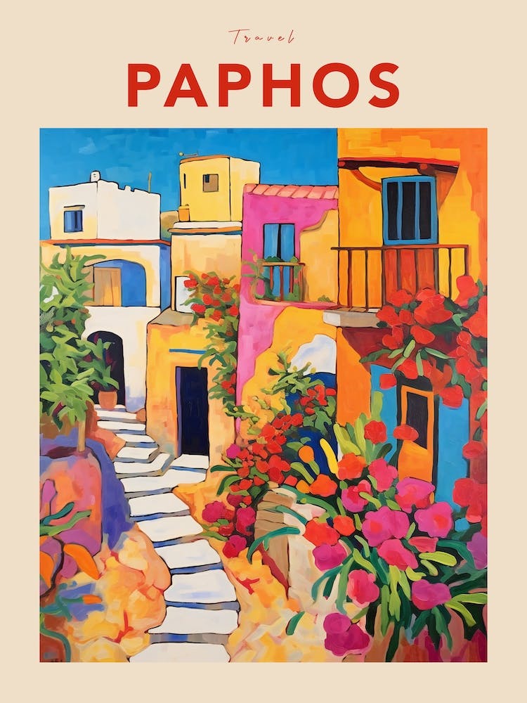 Paphos Zypern 3 Fauvistisches Reiseplakat