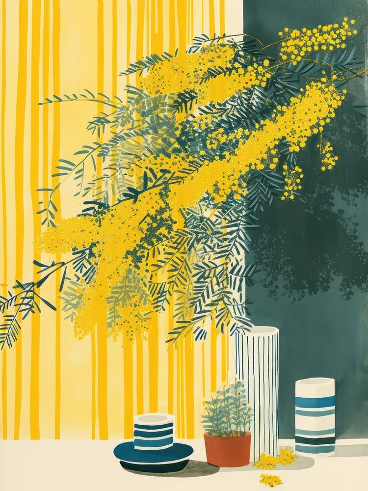 Mimosa Flowers On A Table   Contemporary Illustration 2