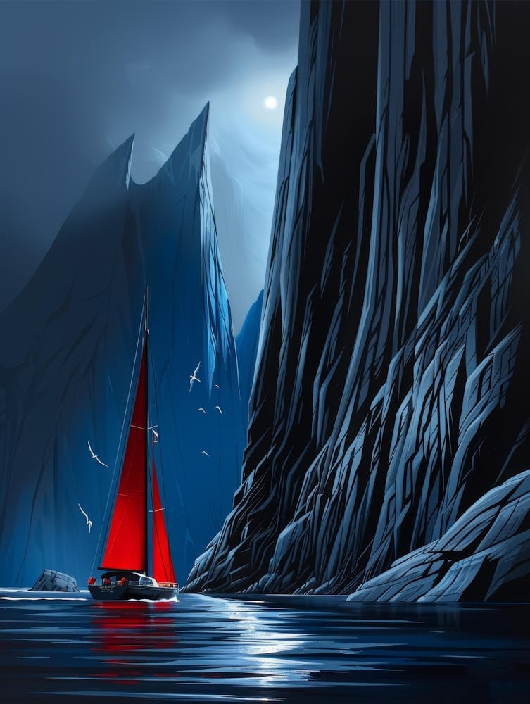 Red Sailboat In The Fjord