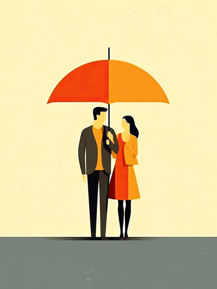 Couple Under Umbrella, minimalism art