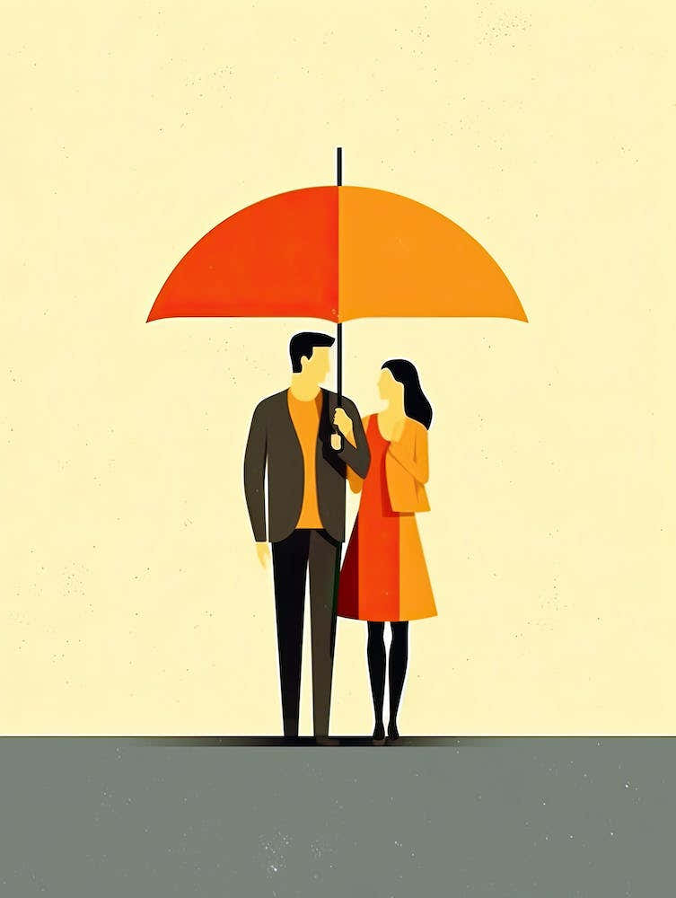 Couple Under Umbrella, minimalism art