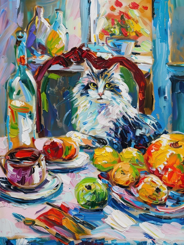 Cat And Bow Of Fruits