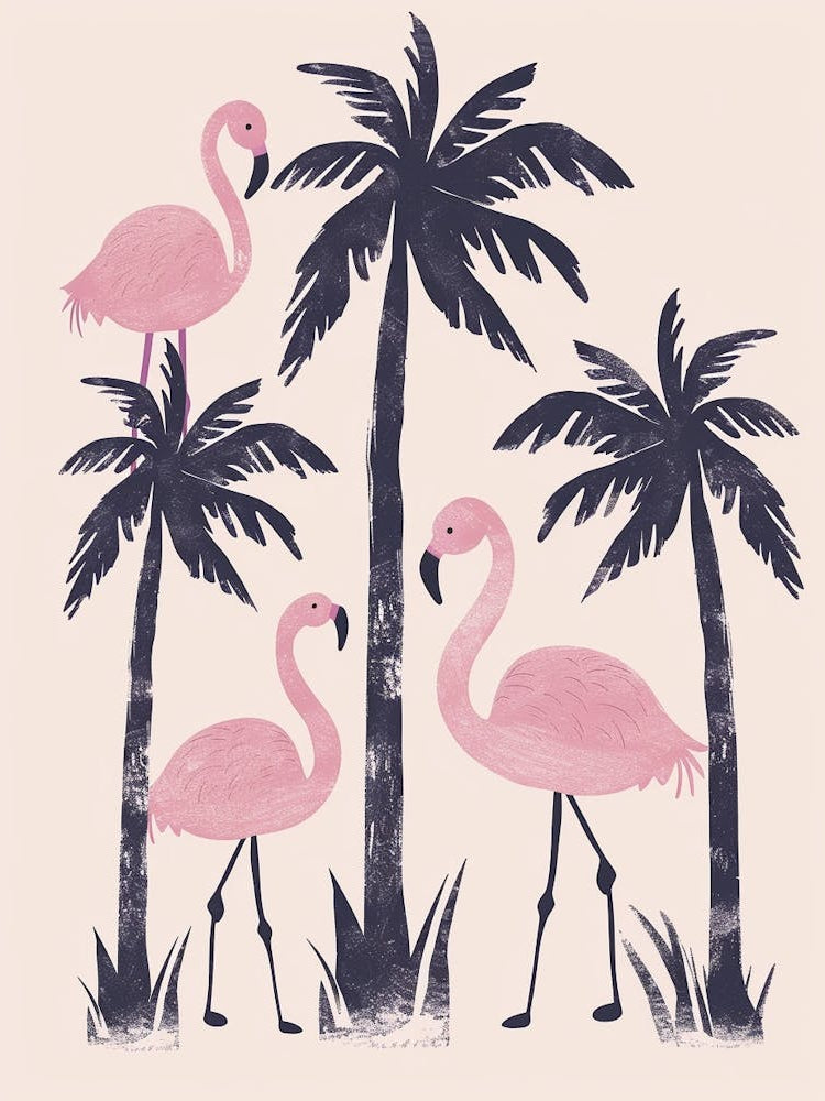 Chilean Flamingo Palm Trees Minimalist Illustration 1