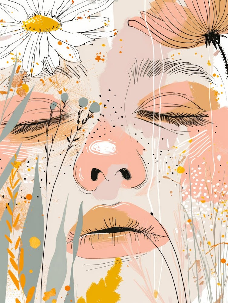 Face Of A Woman With Flowers