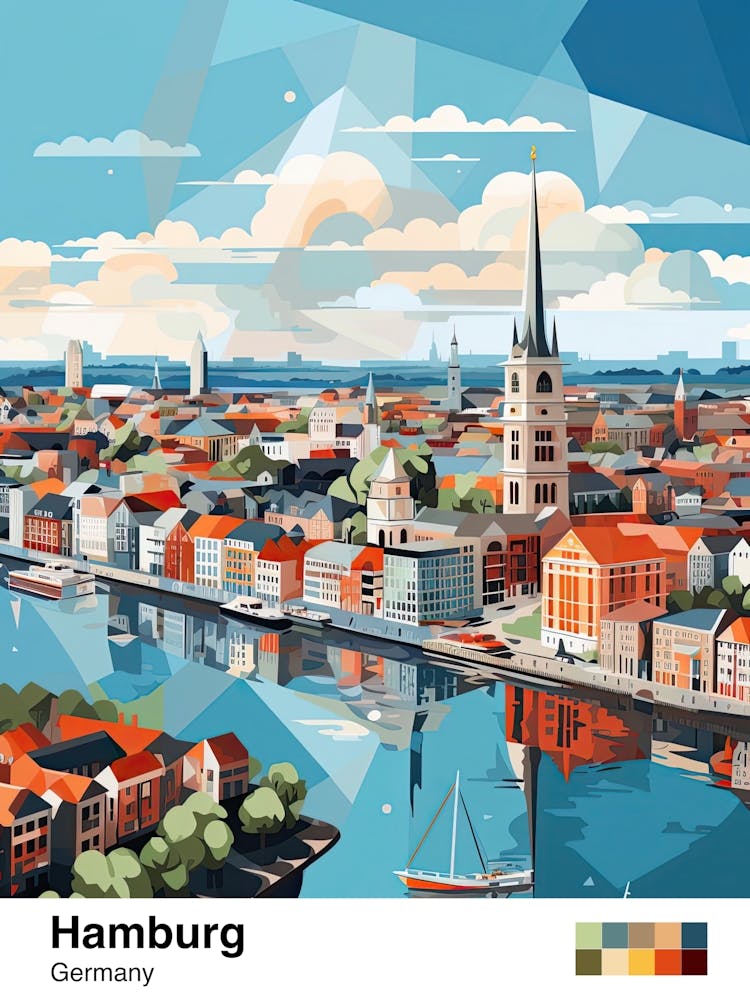 Hamburg, Germany, Geometric Illustration 2 Poster