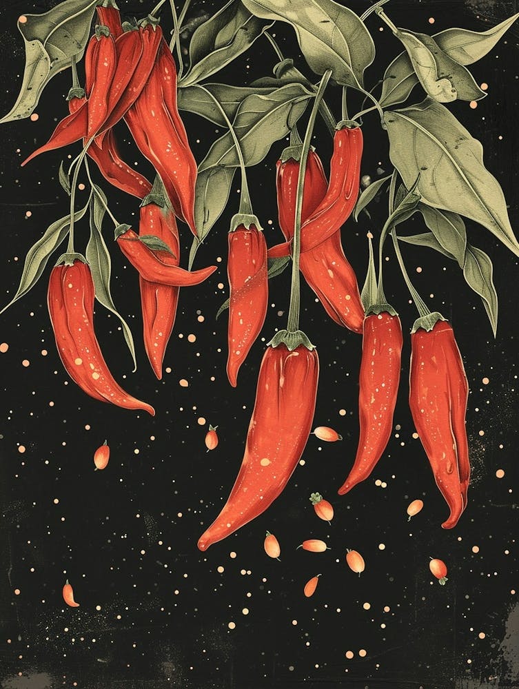 Red Chilis Growing Illustration