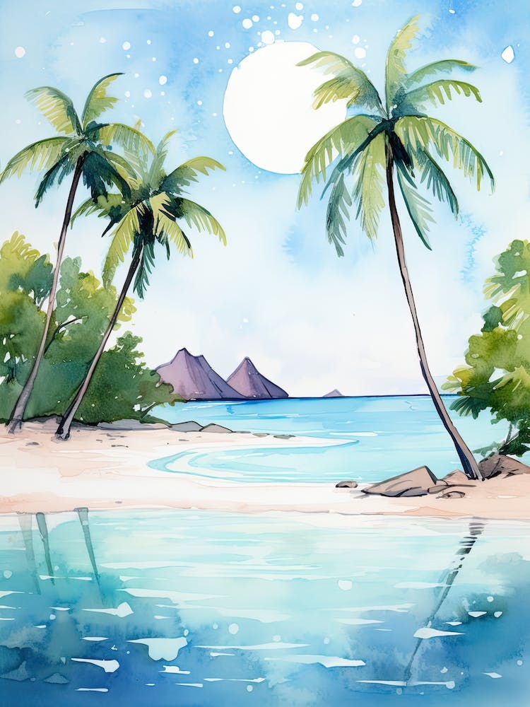 Watercolour Of Lanikai Beach   Oahu Hawaii Usa 0