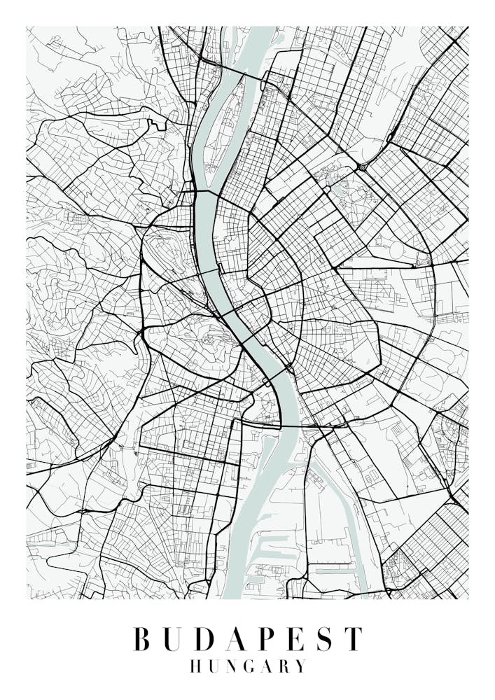 Budapest Hungary Street Map Minimal Color