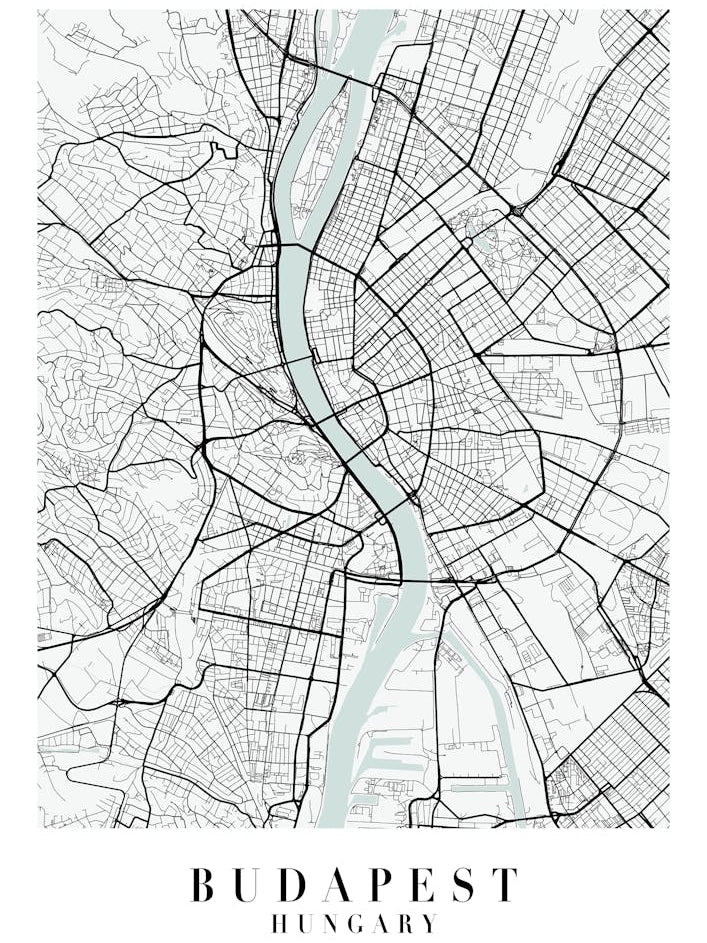 Budapest Hungary Street Map Minimal Color