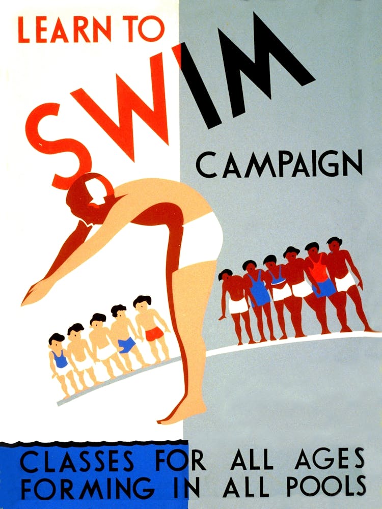 Learn To Swim Campaign, Vintage Promotional Poster