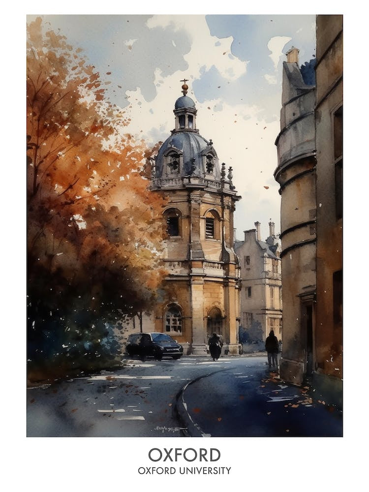 Oxford University 3 Watercolor Travel Poster