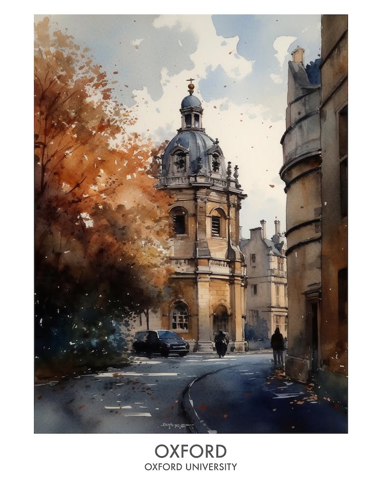 Oxford University 3 Watercolor Travel Poster