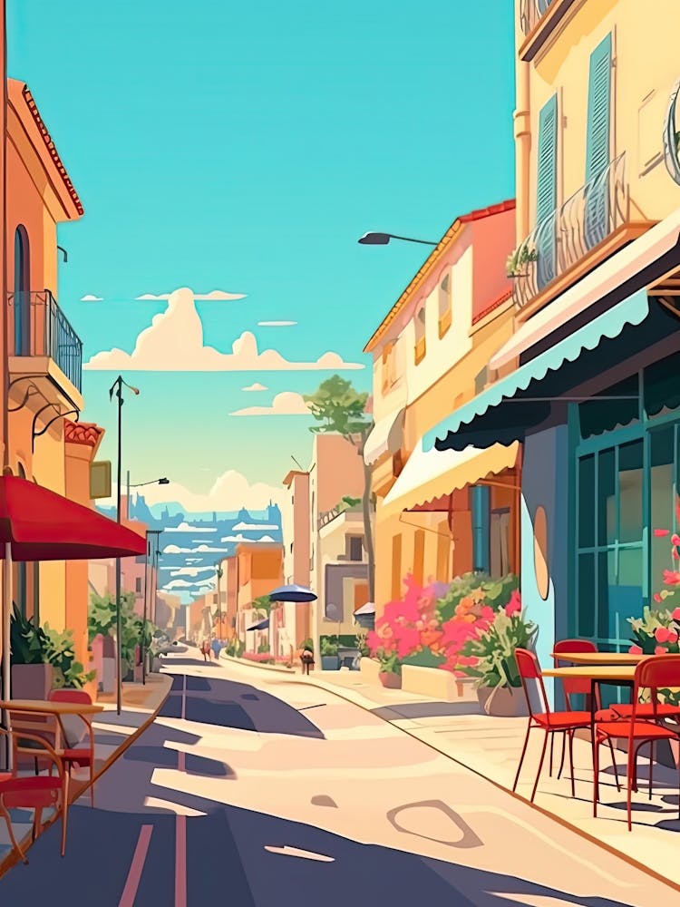 Nice, France, Flat Illustration 1