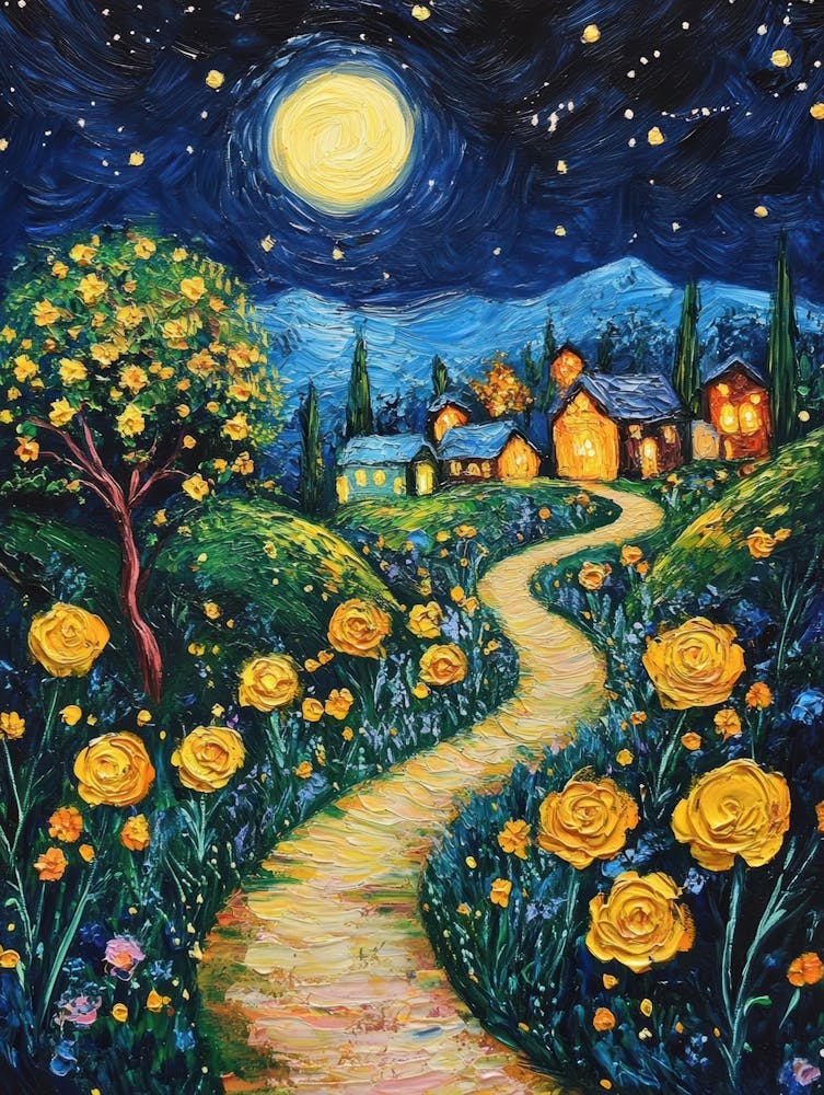 Yellow Roses At Night