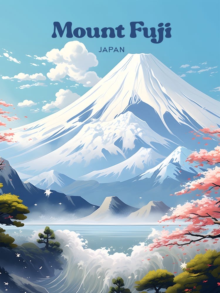 Mount Fuji Japan Winter Modern Travel Illustration