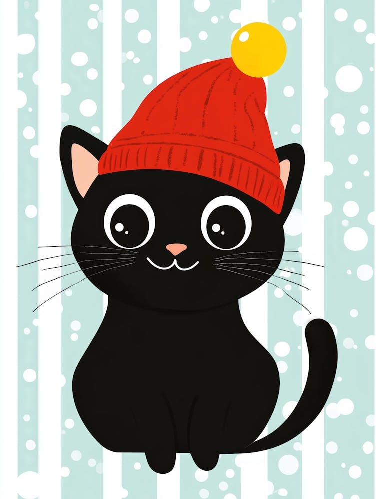 Black Cat With Red Hat