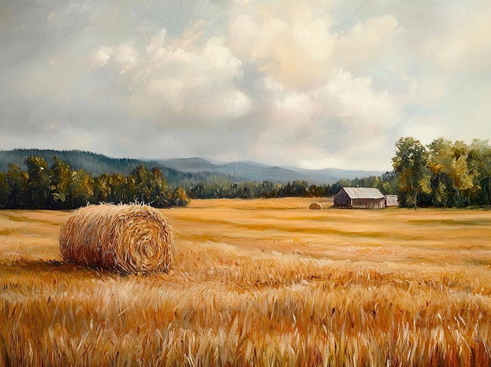 Hay Field Landscape Oil Painting, Autumn Neutral Landscape, Vintage Country Wall Art, Antique Rustic Farmhouse Decor, Printable