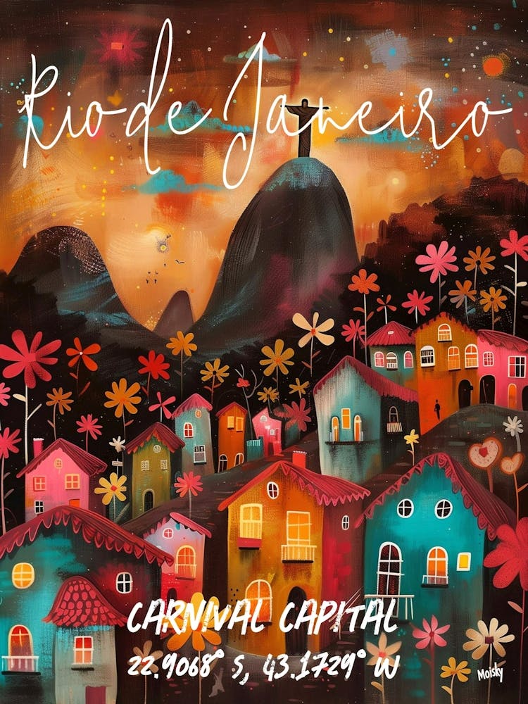 Rio de Janeiro, Carnival Capital, folk naive and whimsical poster