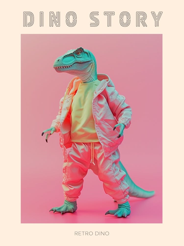 Pastel Toy Dinosaur In 80s Clothes 2 Poster