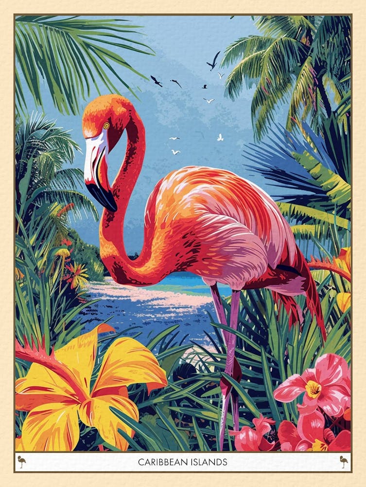 Greater Flamingo Caribbean Islands Tropical Illustration 1 Poster