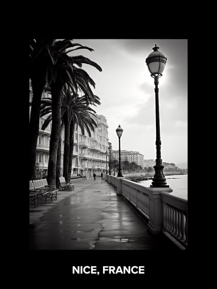 Poster Of Nice, France, Mediterranean Black And White Photography Analogue 7