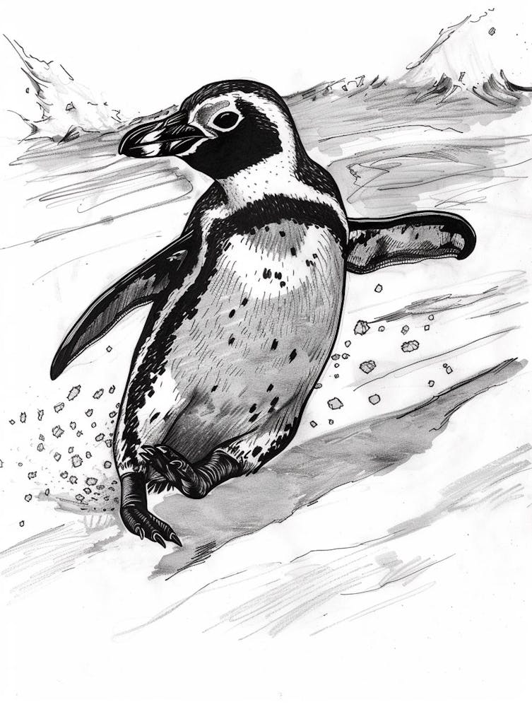Afrikanischer Pinguin Rutscht auf Eis 2