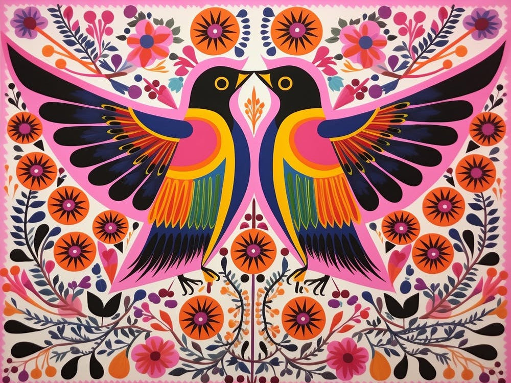 Hummingbird 2 Folk Style Animal Illustration