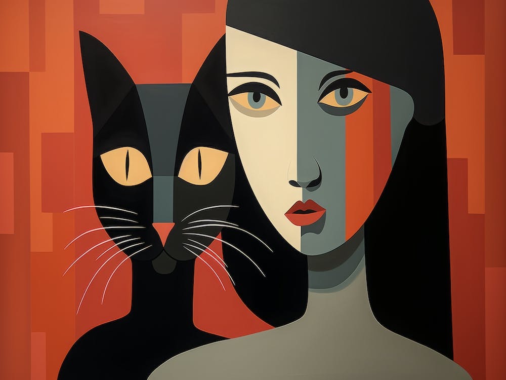 Portrait Of A Woman And Cat
